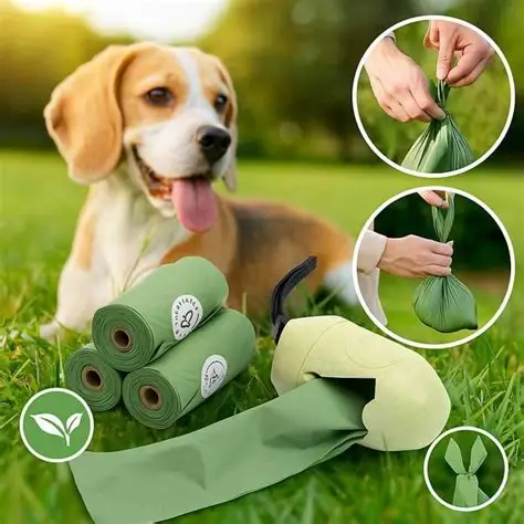 Compostable Poop Bags next to a Beagle